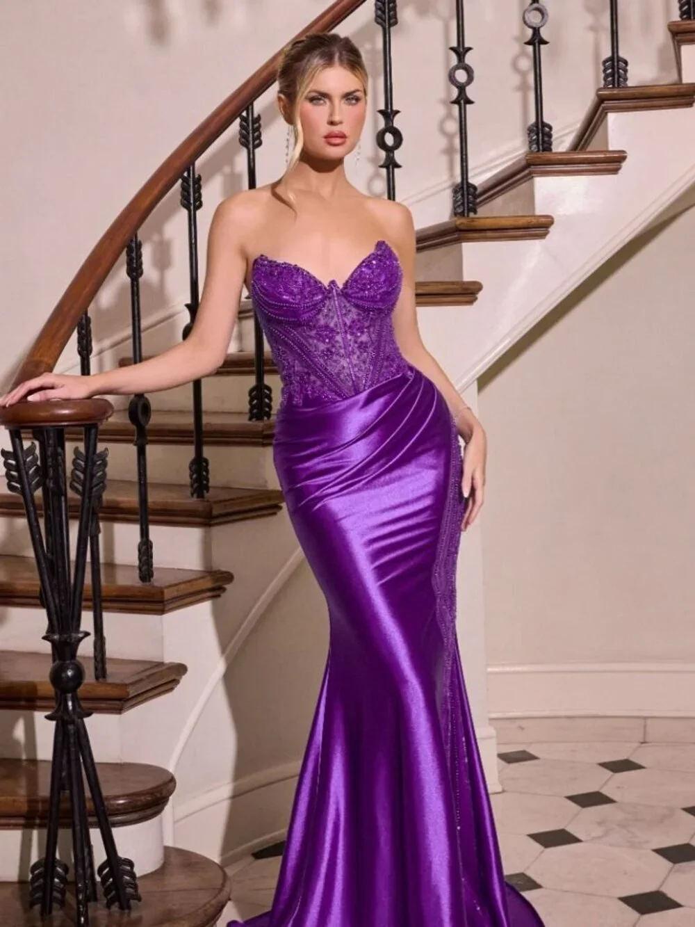 New Purple Strapless Formal Soft Satin Evening Dress w/ Lace Up Back CDCC9031